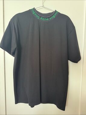 Acne Black Short-Sleeve T-Shirt with Green Neck Logo